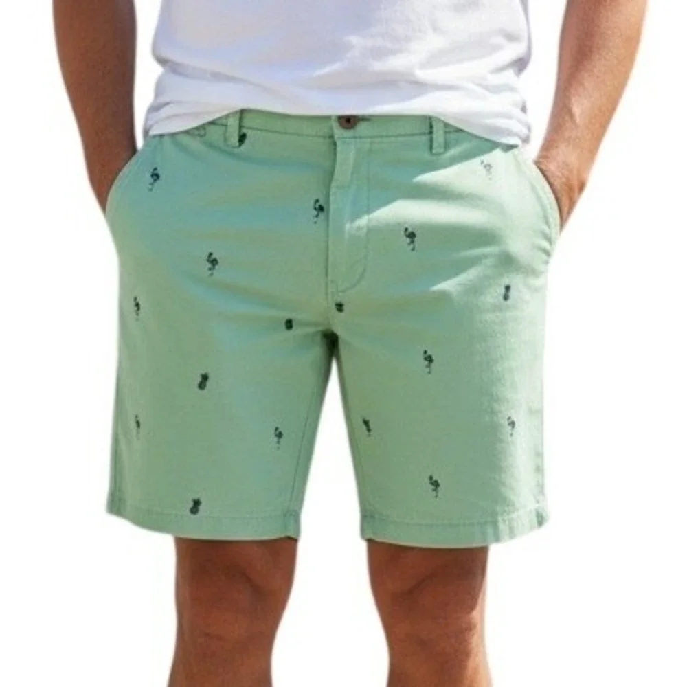 IZOD Saltwater Chino Shorts Mens 38 Green Flamingo Pineapple Nautical  Summer